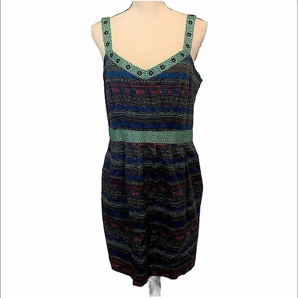 I Heart Ronson green, blue mod sheath dress size L - Picture 1 of 15